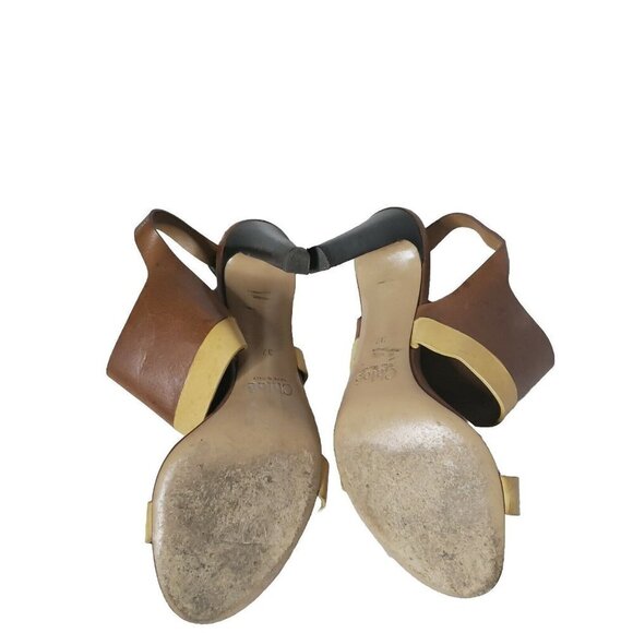CHLOE Women's Brown & Camel Leather Ankle Strap Buckle Sandal Heels Size 6/37 - Picture 9 of 16
